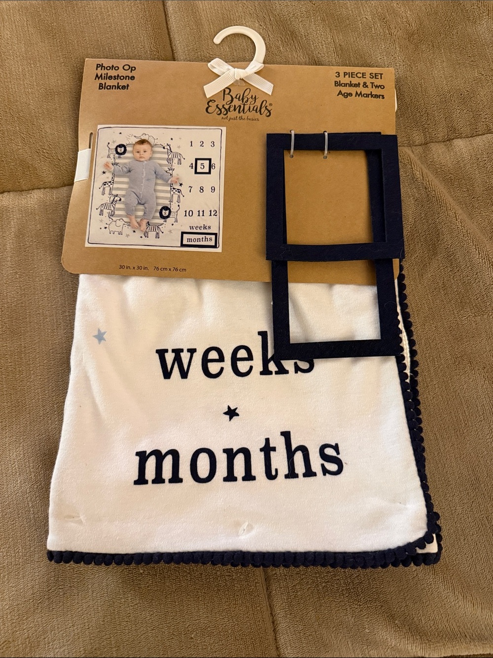 Baby Essentials White and Navy Milestone Photo Op Blanket Set